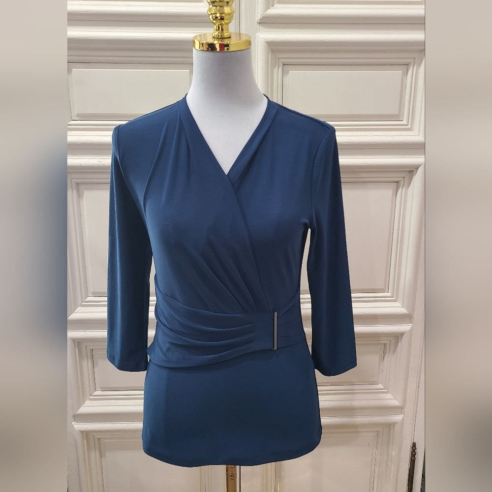 White House Black Market Womens Blue Wrap Top Size Small